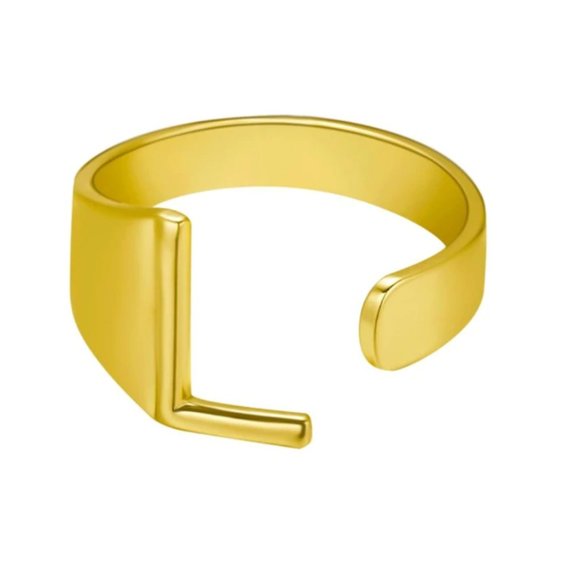 CHICKSDESIRE Jewelry - Chunky Wide Hollow L Letter Initial Gold Ring